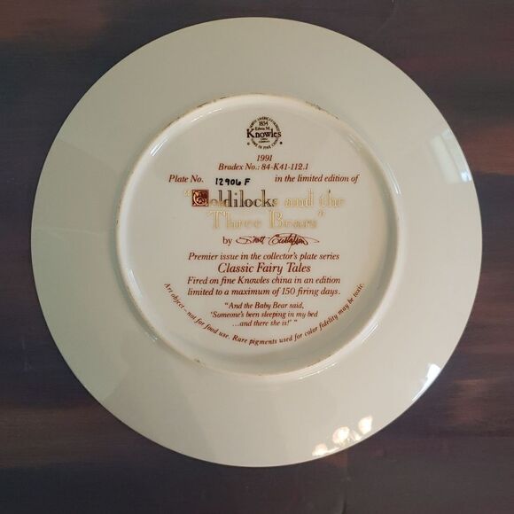 Vtg 1991 Knowles Collector Plate "Goldilocks & the Three Bears" COA Original Box - Picture 8 of 13